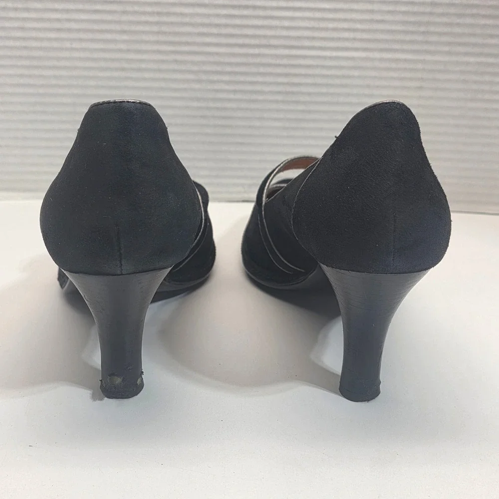 Sofft Womens Black Suede‎ Mary Jane Pumps Floral Bow Mid Heels Size 8M 1015761